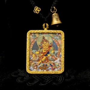 Yellow Jambhala Thangka Pendant - Attract Fortune, Boost Business, Auspicious Blessings